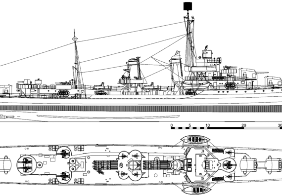 Эсминец USS DD-362 Moffet 1944 [Destroyer] - чертежи, габариты, рисунки
